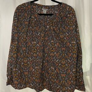 Duluth Trading Co Brown and Orange Patterned Blouse